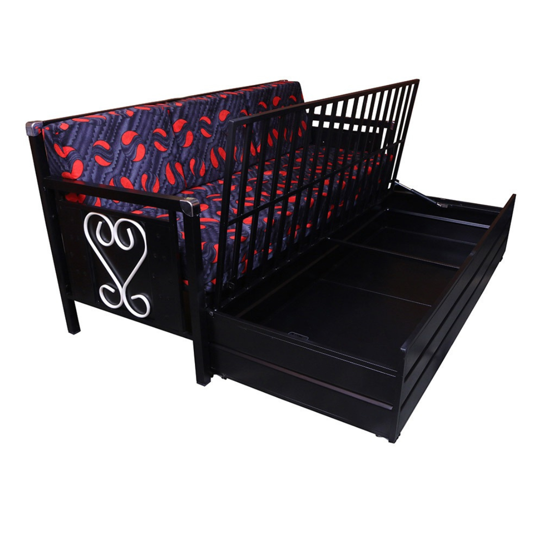 Black Maccow Hydraulic Storage Metal Sofa Cum Bed with Mattress & Pillow (Color - Muti)