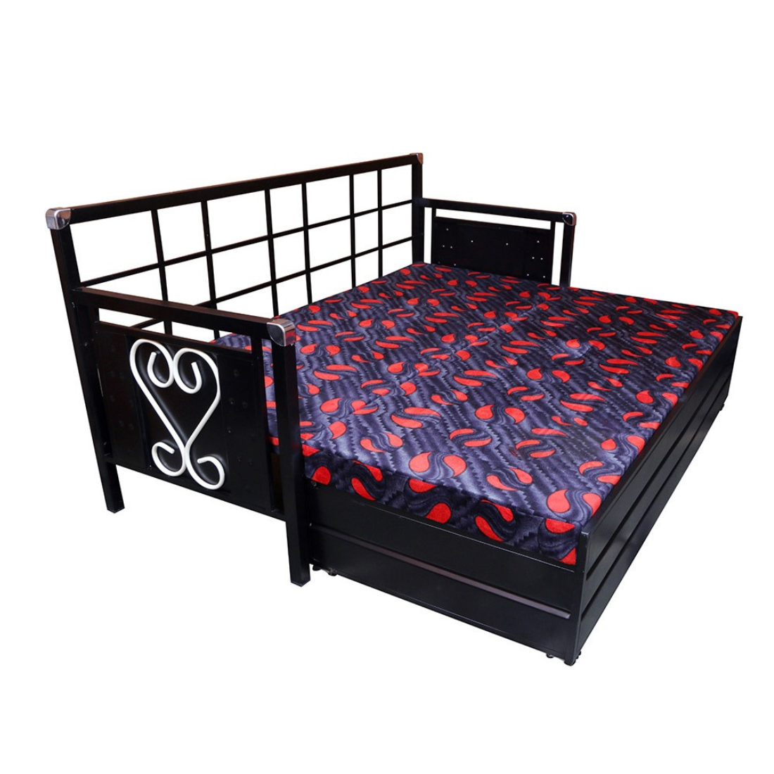 Black Maccow Hydraulic Storage Metal Sofa Cum Bed with Mattress & Pillow (Color - Muti)