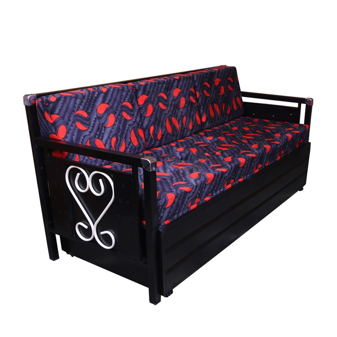 Black Maccow Hydraulic Storage Metal Sofa Cum Bed with Mattress & Pillow (Color - Muti)