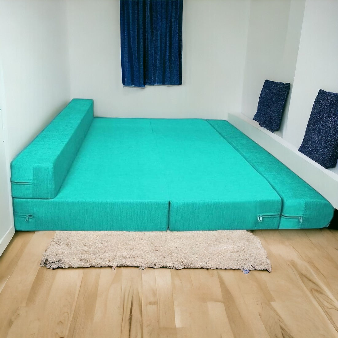 Mae Light Blue Foldable Mattress Sofa Bed