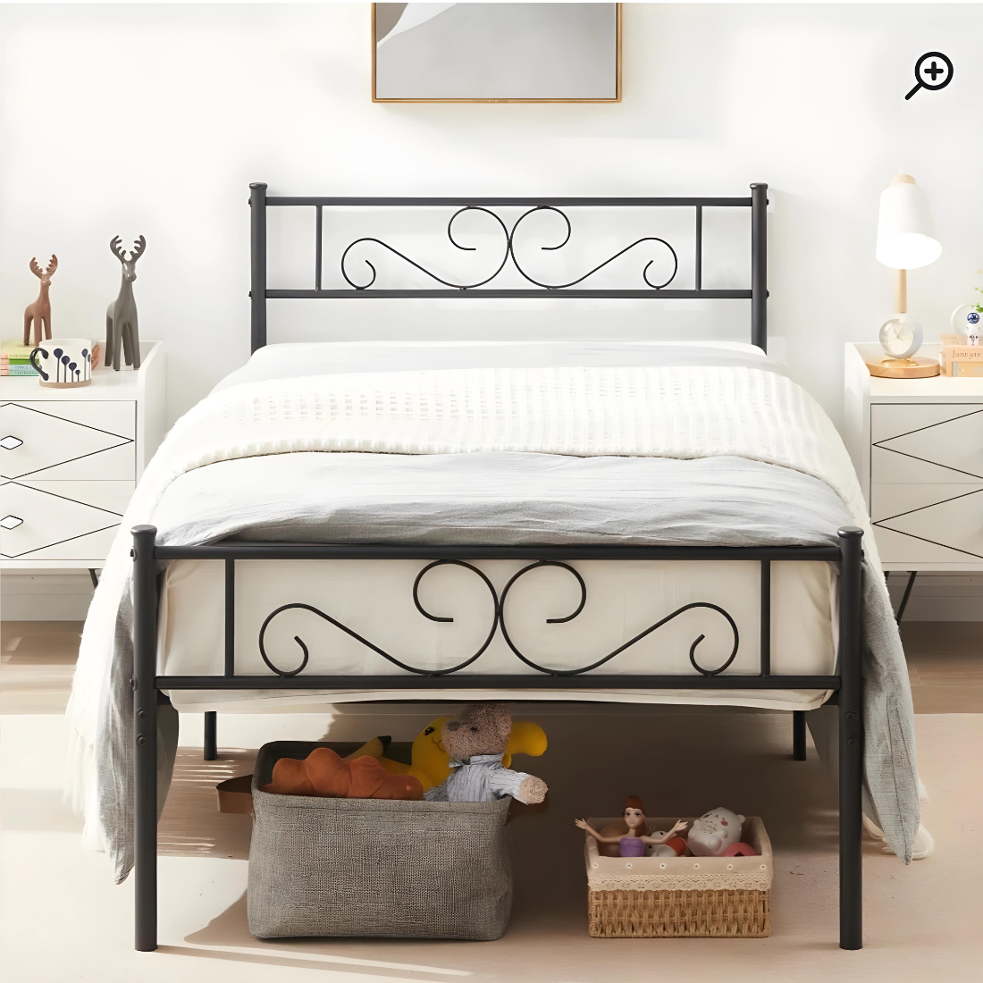 Marina Without Storage Metal Bed with Designer Headrest (Color - Black)