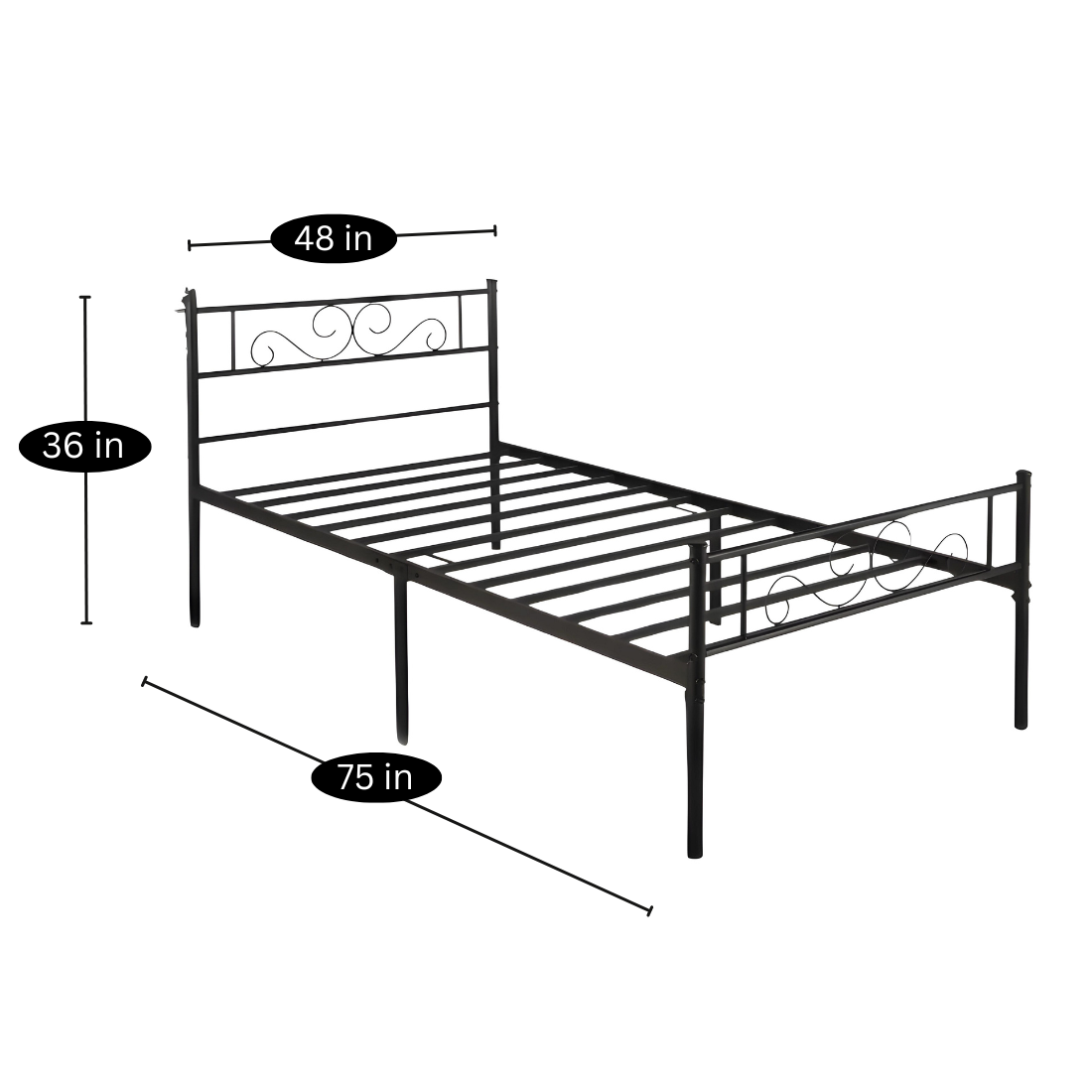 Marina Without Storage Metal Bed with Designer Headrest (Color - Black)