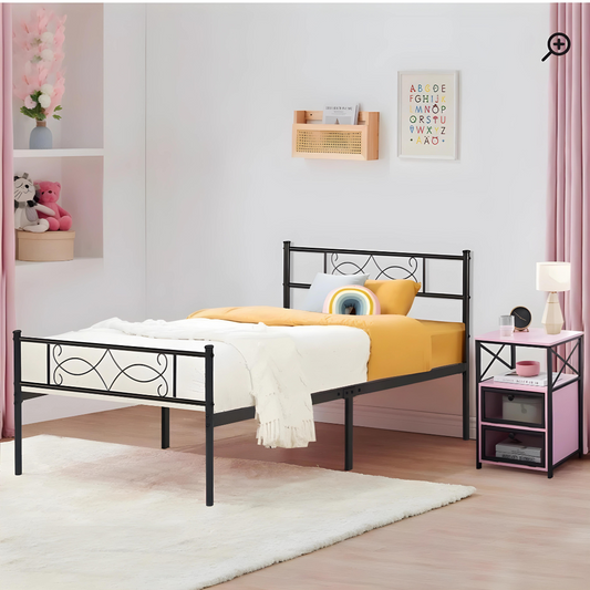 Medusa Without Storage Metal Bed with Designer Headrest (Color - Black)