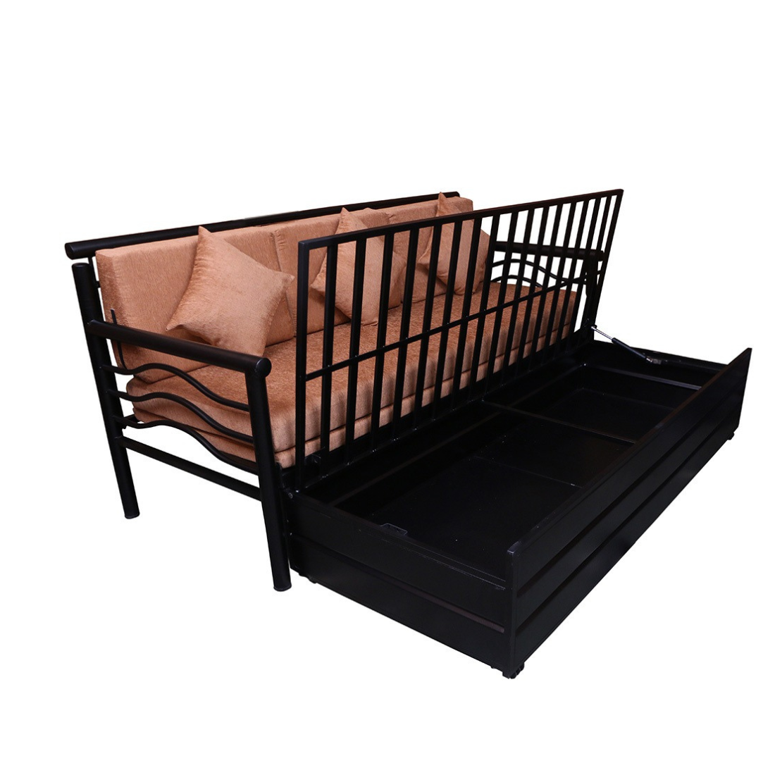 Black Nancy Hydraulic Storage Metal Sofa Bed with Mattress & Pillow (Color - Camel)