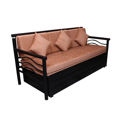 Black Nancy Hydraulic Storage Metal Sofa Bed with Mattress & Pillow (Color - Camel)