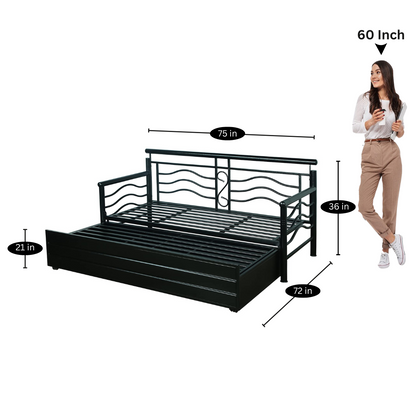 Black Nancy Hydraulic Storage Metal Sofa Bed with Mattress & Pillow (Color - White)