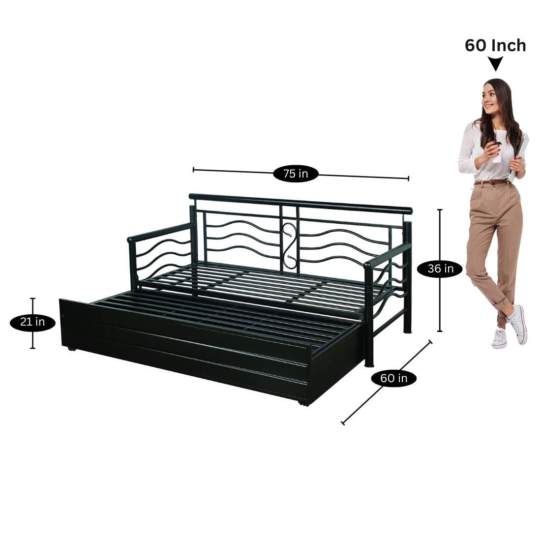 Black Nancy Hydraulic Storage Metal Sofa Bed with Mattress & Pillow (Color - White)