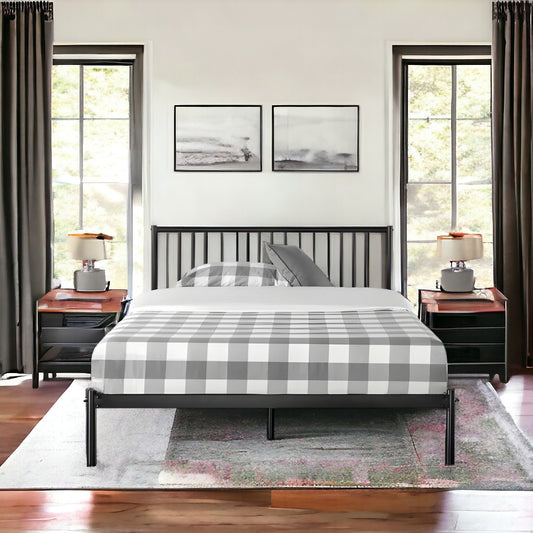 Priage Without Storage Metal Bed with Designer Headrest (Color - Black)