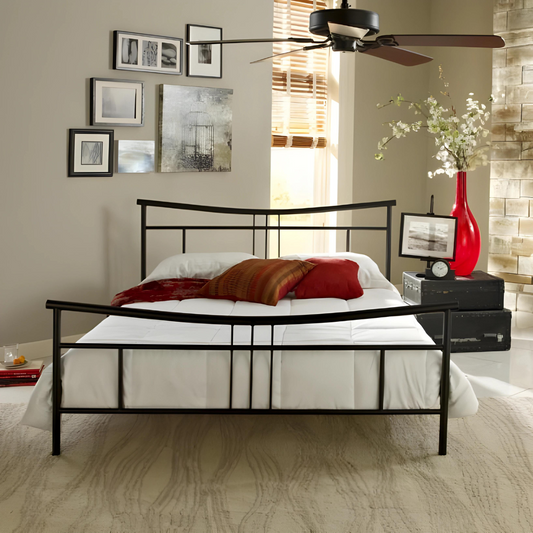 Riot Without Storage Metal Bed with Designer Headrest (Color - Black)