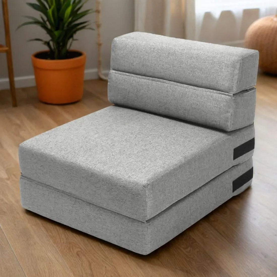 Safa Designer Light Grey Foldable Mattress Sofa Bed with Designer Cushion