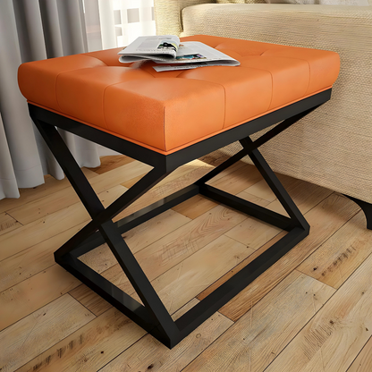 Della Black Ottoman Metal Stool with Orange Cushion