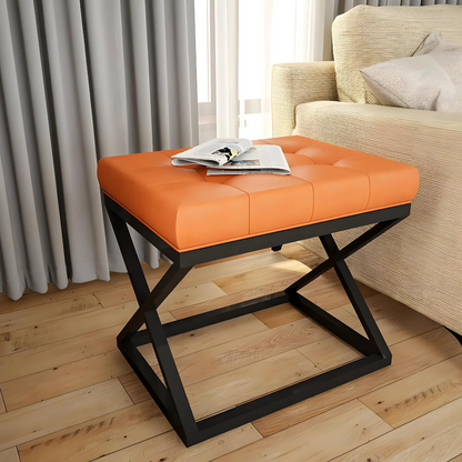 Della Black Ottoman Metal Stool with Orange Cushion