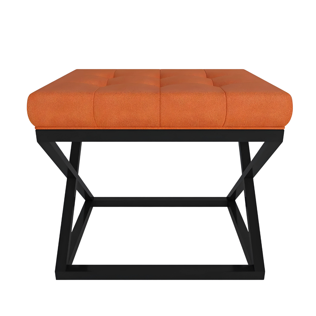 Della Black Ottoman Metal Stool with Orange Cushion