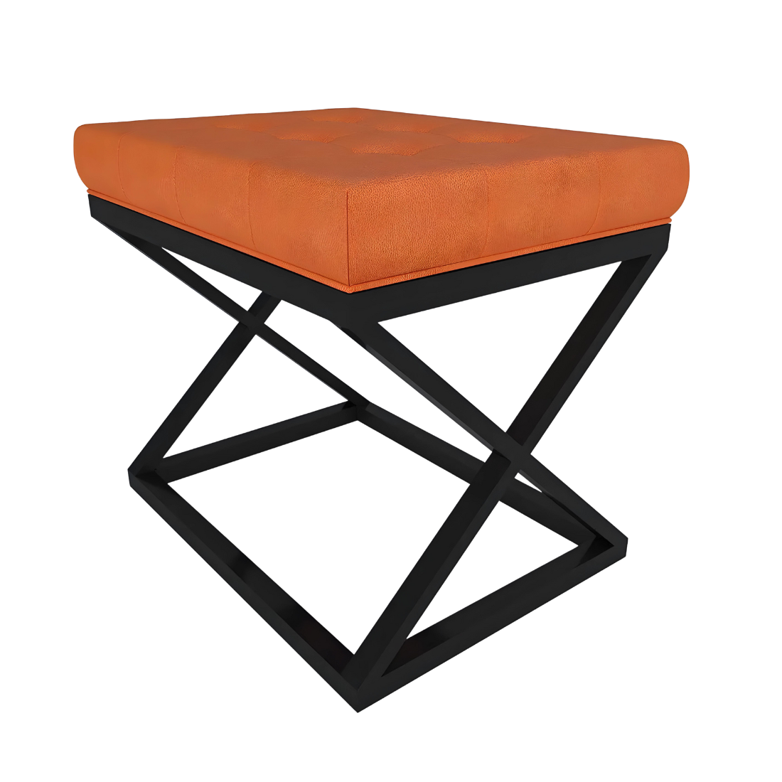 Della Black Ottoman Metal Stool with Orange Cushion