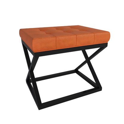 Della Black Ottoman Metal Stool with Orange Cushion