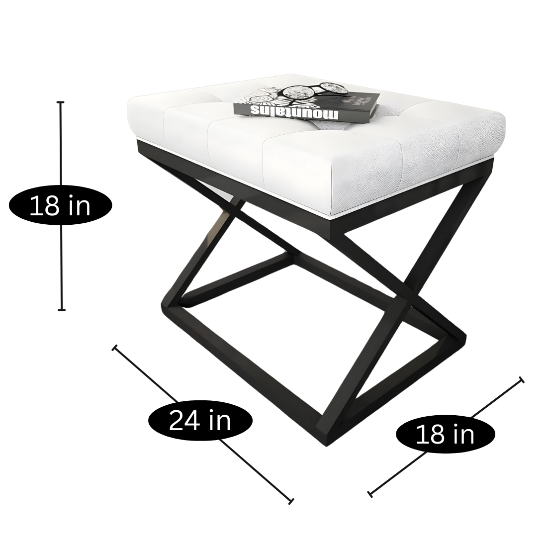 Della Black Ottoman Metal Stool with White Cushion