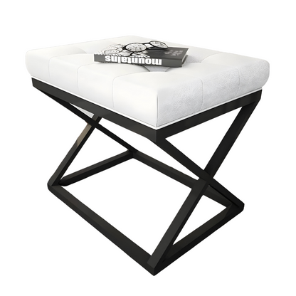 Della Black Ottoman Metal Stool with White Cushion