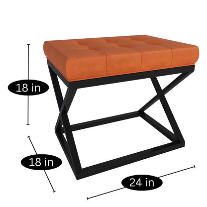 Della Black Ottoman Metal Stool with Orange Cushion