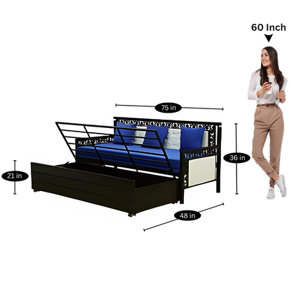 Black Romania Hydraulic Storage Metal Sofa Bed with Mattress & Pillow (Color - Blue)