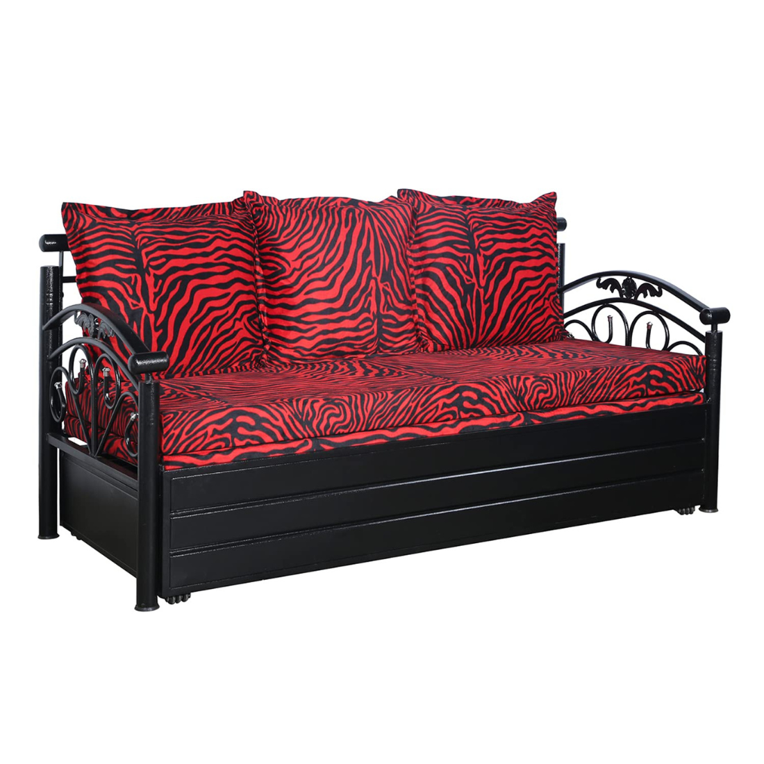 Black Sofia Hydraulic Storage Metal Sofa Cum Bed with Mattress & Pillow (Color - Multi)