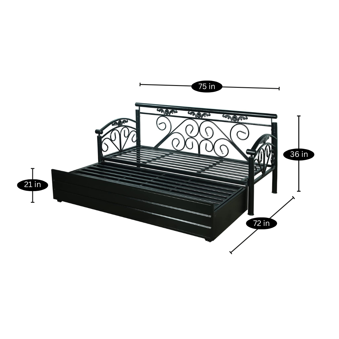 Black Sofia Hydraulic Storage Metal Sofa Cum Bed with Mattress & Pillow (Color - Multi)