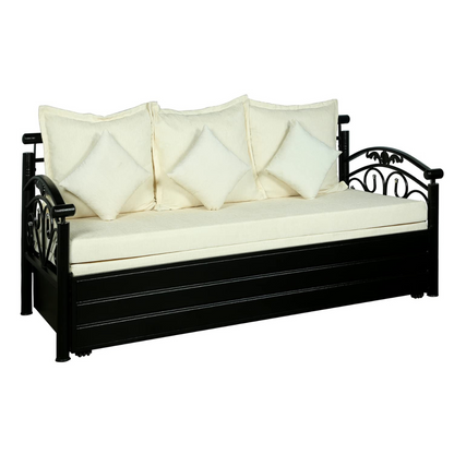 Black Sofia Hydraulic Storage Metal Sofa Cum Bed with Mattress & Pillow (Color - White)