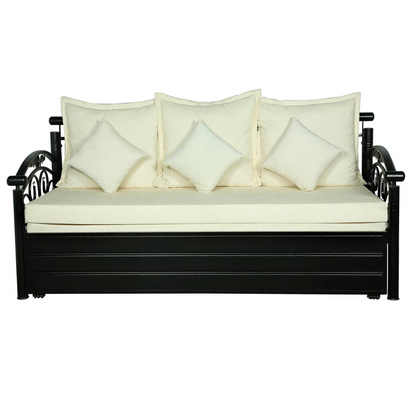 Black Sofia Hydraulic Storage Metal Sofa Cum Bed with Mattress & Pillow (Color - White)