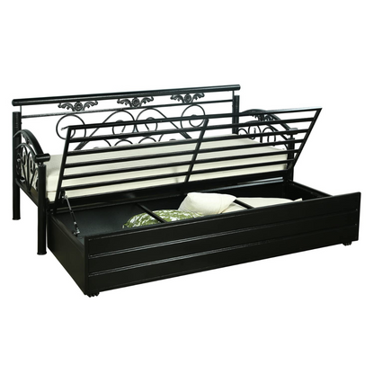 Black Sofia Hydraulic Storage Metal Sofa Cum Bed with Mattress & Pillow (Color - White)