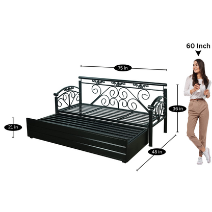 Black Sofia Hydraulic Storage Metal Sofa Cum Bed with Mattress & Pillow (Color - White)