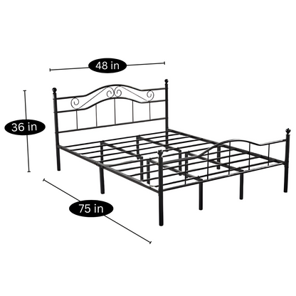 Stark Without Storage Metal Bed with Designer Headrest (Color - Black)