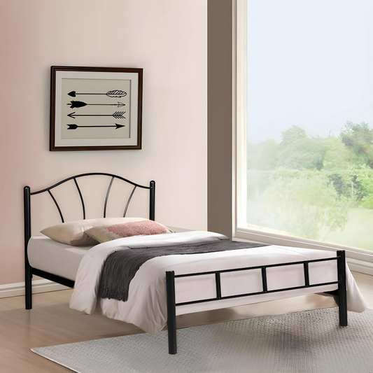 Tanjiro Without Storage Metal Bed with Designer Headrest (Color - Black)