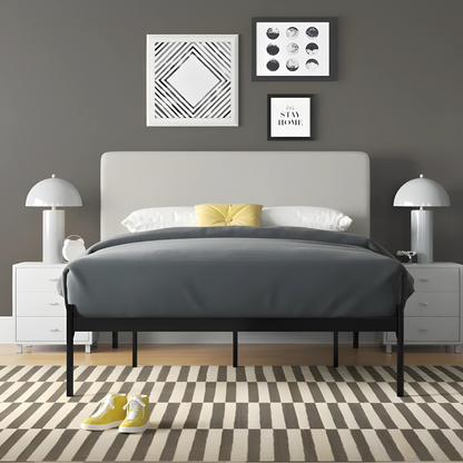 Thanos Without Storage Metal Bed with Grey Designer Cushion Headrest (Color - Black)