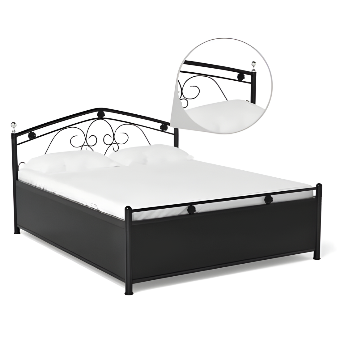 Turbo Hydraulic Storage Metal Bed (Color - Black) with Designer Headrest