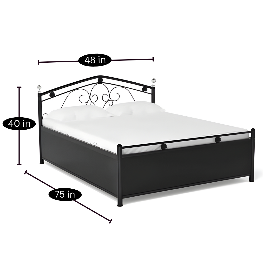 Turbo Hydraulic Storage Metal Bed (Color - Black) with Designer Headrest