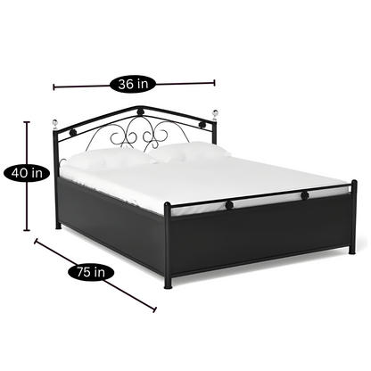 Turbo Hydraulic Storage Metal Bed (Color - Black) with Designer Headrest