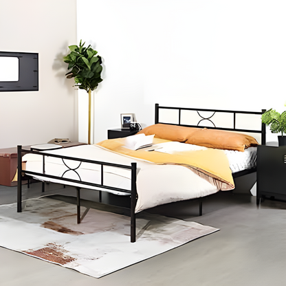 Tywin Without Storage Metal Bed with Designer Headrest (Color - Black)