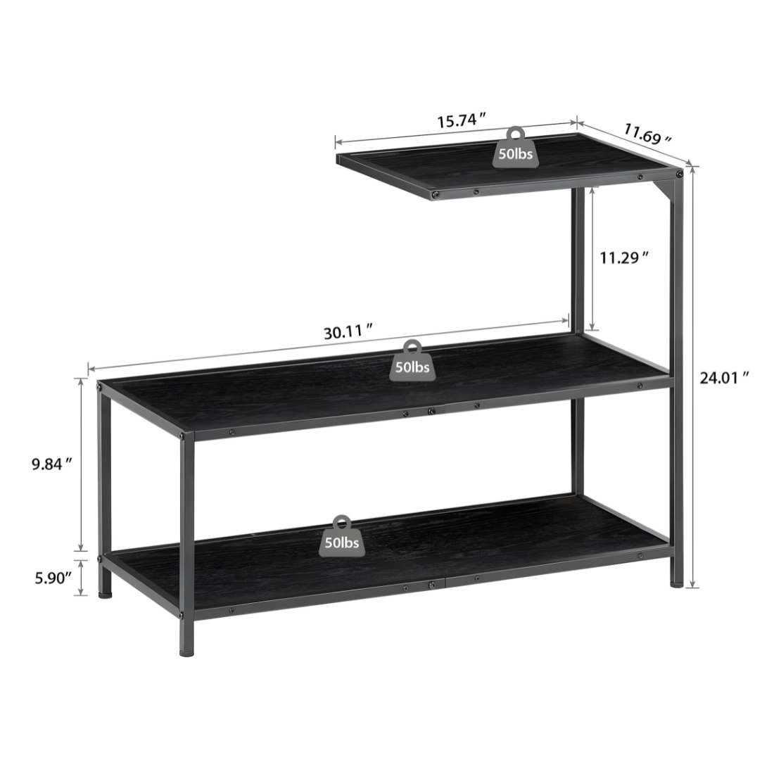 Designer Multi Purpose Metal Stand in Black Finish and Powder Coating with Wooden Slab