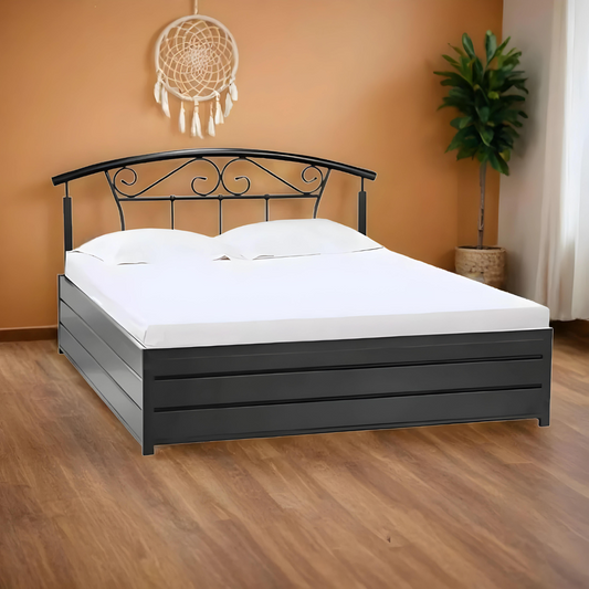 Urban Hydraulic Storage Metal Bed (Color - Black) with Designer Headrest