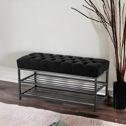 Jovita Designer Black Ottoman Metal Bench with Black Cushion