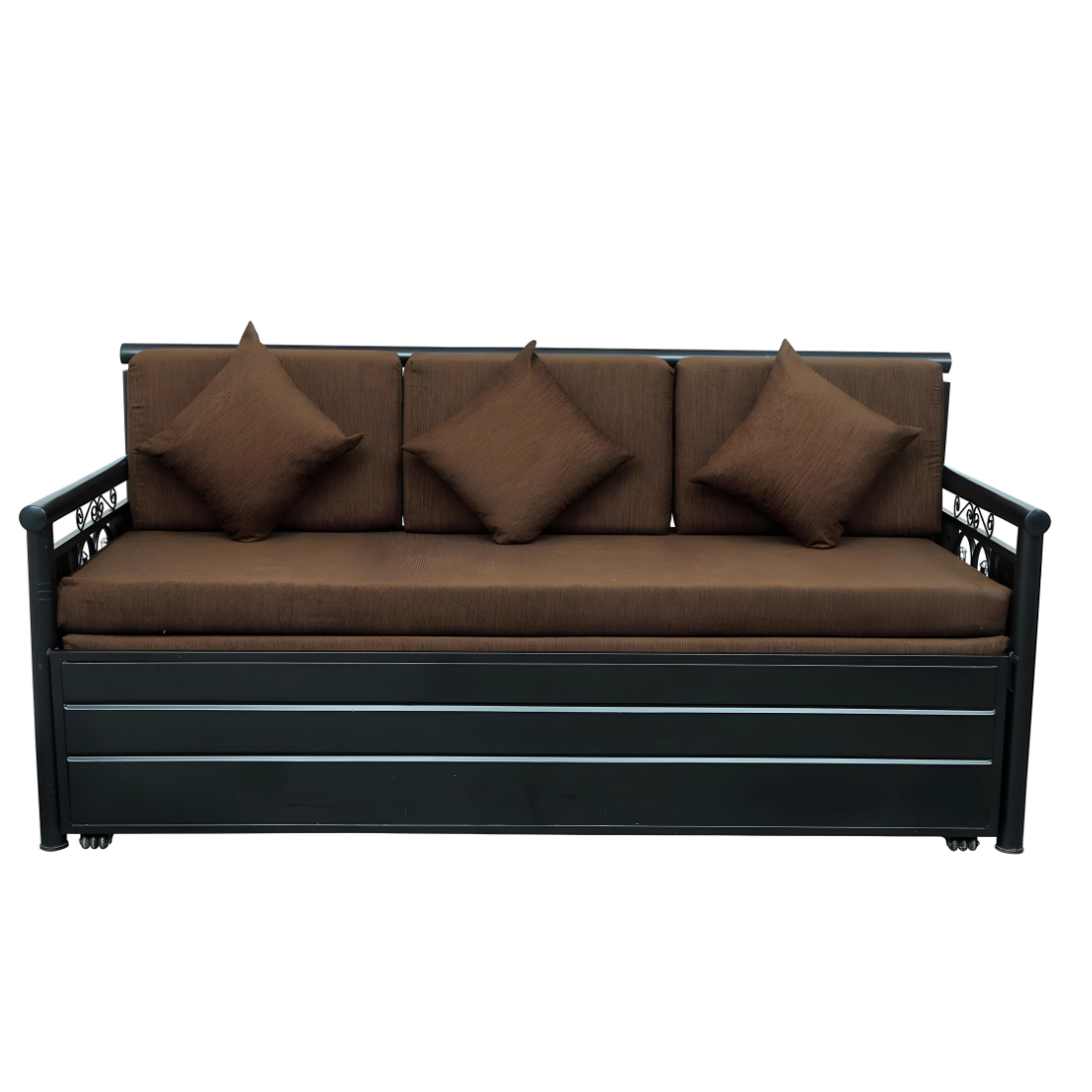 Black Crossandra Hydraulic Storage Metal Sofa Bed with Mattress & Pillow (Color - Brown)