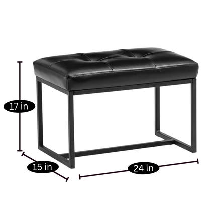 Mila Designer Black Ottoman Metal Bench with Black Cushion