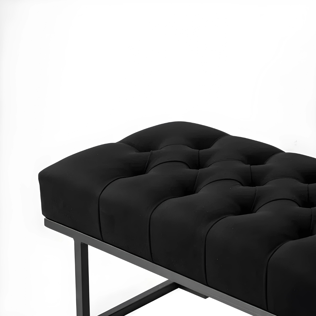 Mab Designer Black Ottoman Metal Bench with Black Cushion