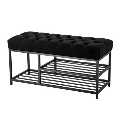 Fiona Designer Black Ottoman Metal Bench with Black Cushion