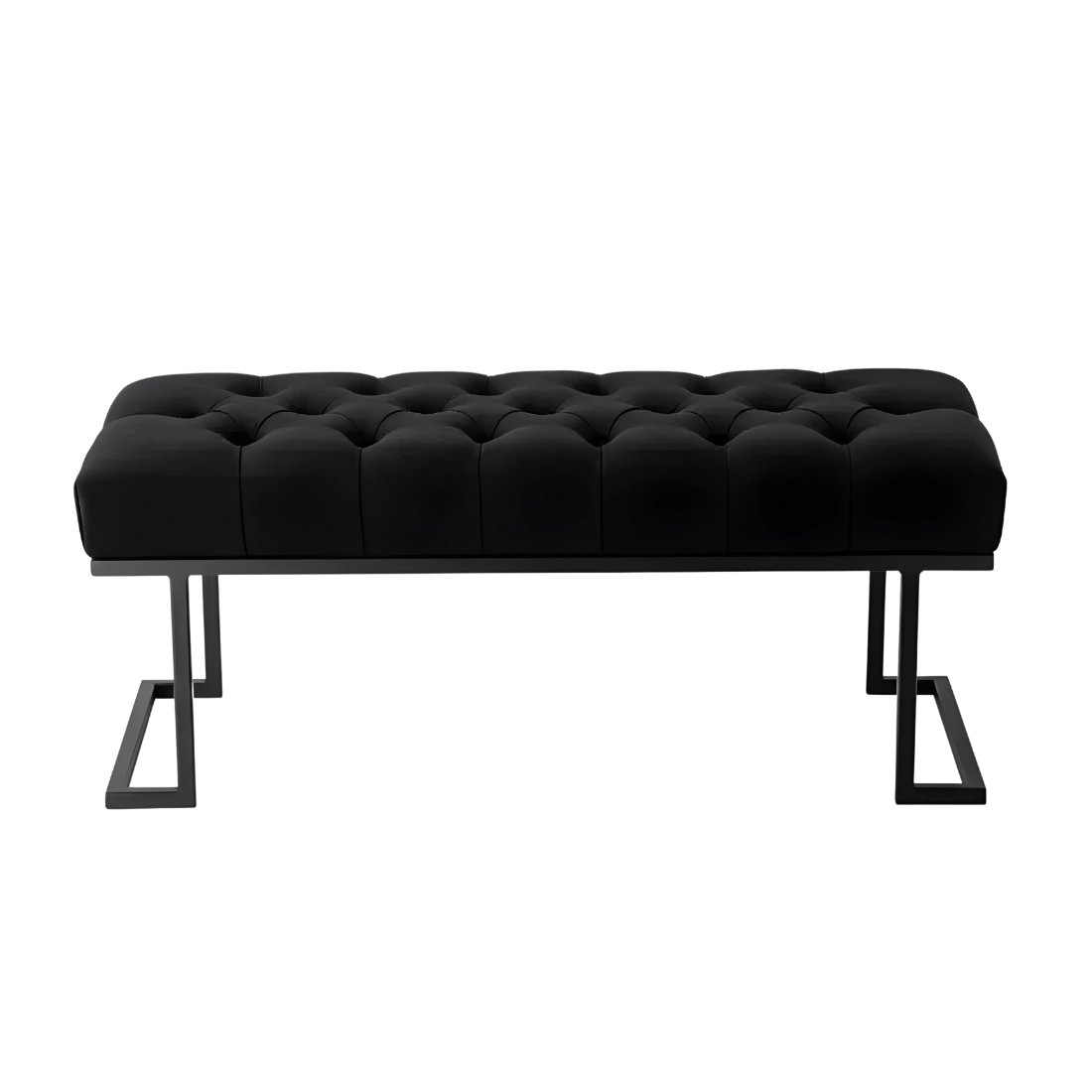 Mab Designer Black Ottoman Metal Bench with Black Cushion