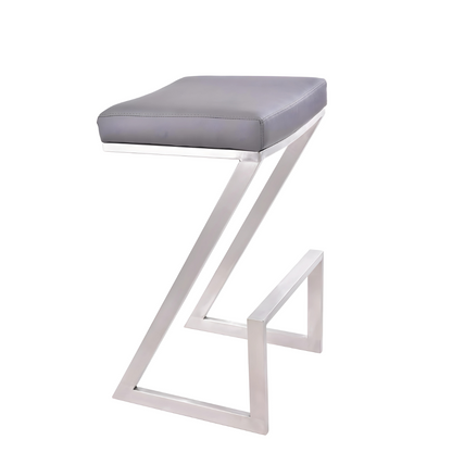 Stella Designer White Ottoman Metal Stool with Grey Cushion