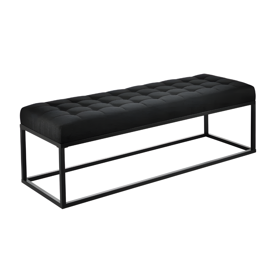 Hazel Black Ottoman Metal Bench with Black Cushion