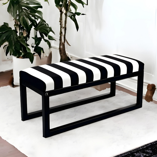 Zebra Black Ottoman Metal Bench with Multi Cushion