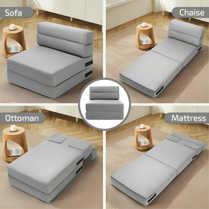 Safa Designer Light Grey Foldable Mattress Sofa Bed with Designer Cushion