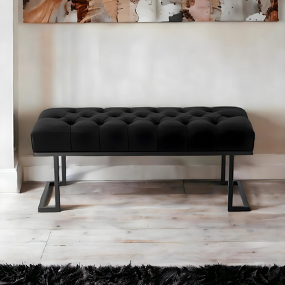 Mab Designer Black Ottoman Metal Bench with Black Cushion