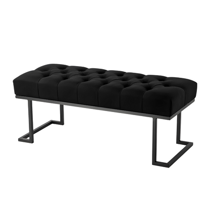 Mab Designer Black Ottoman Metal Bench with Black Cushion